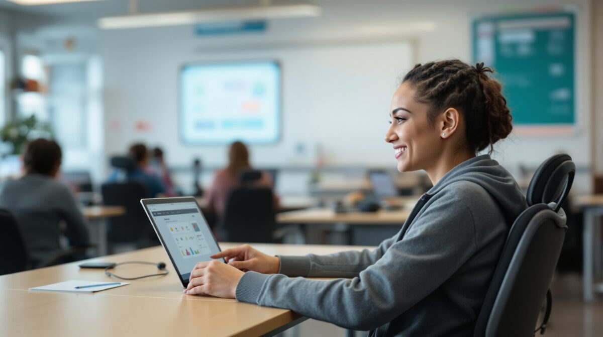 Student using assistive technology for accessible learning in education